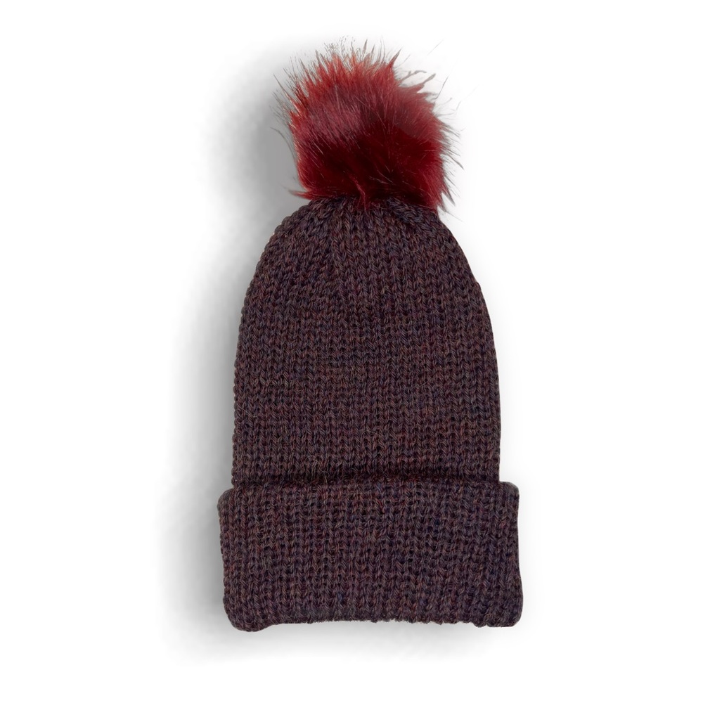 Handmade 100% Alpaca Knit Slouch Hat Beanie Borealis Blue Faux Rabbit Pom Pom - Picture 11 of 11